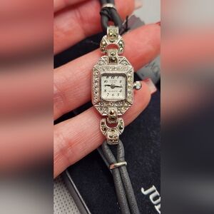 Vintage JUDITH JACK 925  Sterling Marcasite Leather Brand New In Box New Battery